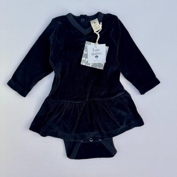 Kate Quinn Velour Skirted Bodysuit / Peplum Dress – Black, 6-12M | NWT - Picture 1 of 6